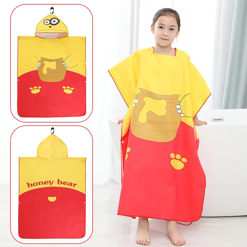 Poncho de plage à capuche pour enfants – Peignoir-serviette absorbant à séchage rapide pour garçons et filles