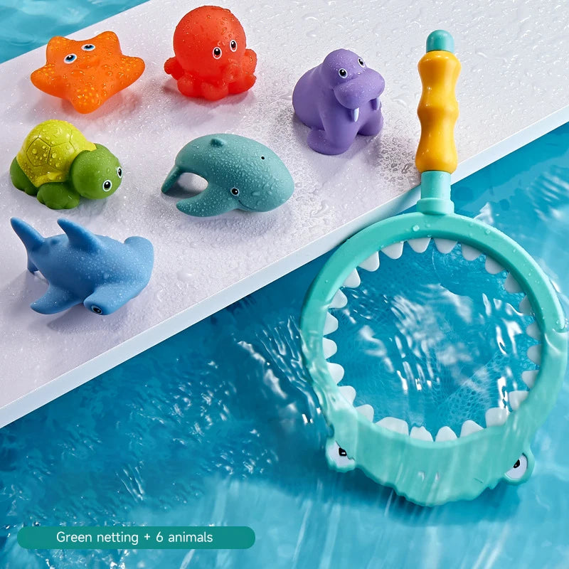 Baby Bath Swimming Pool Paddle Toys Waterproof Bathtub Colorful Toys Cartoon Shark Net Catch Fish Delight Toys Summer Dabble Toy