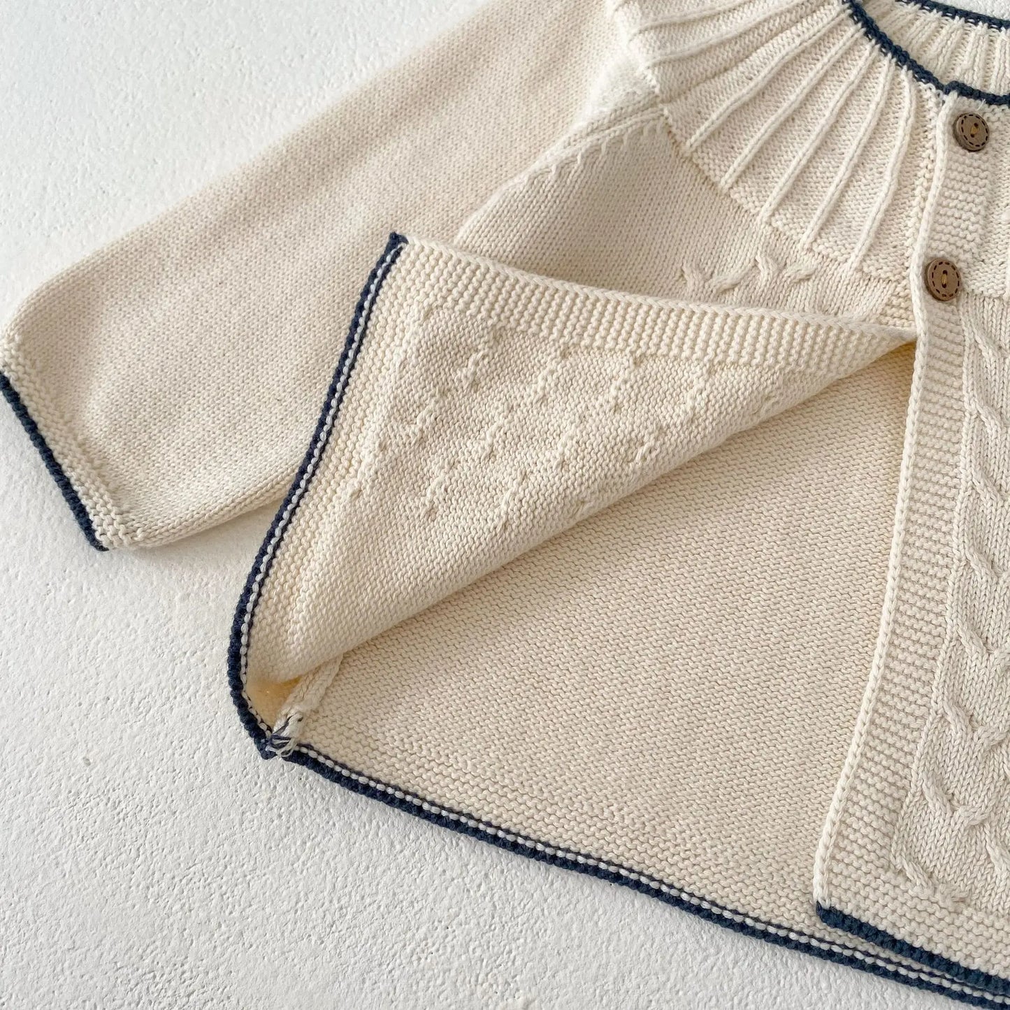 INS Baby Girl Sweater – Herringbone Jacquard Knitted Cardigan (Spring, Autumn, Winter)