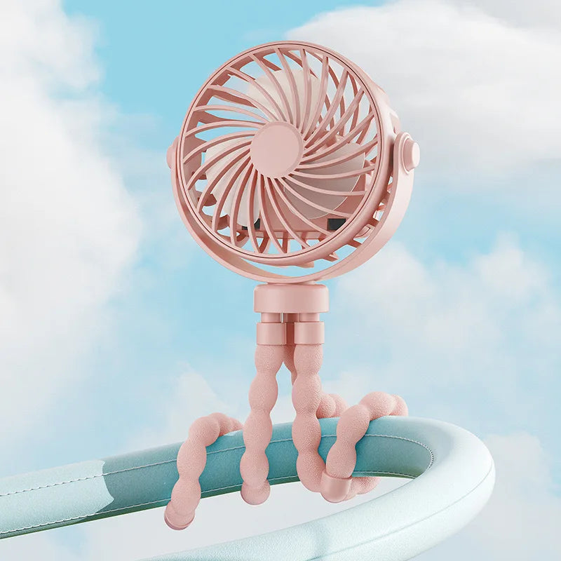 3-Speed Portable USB Stroller Fan with Light & Phone Holder