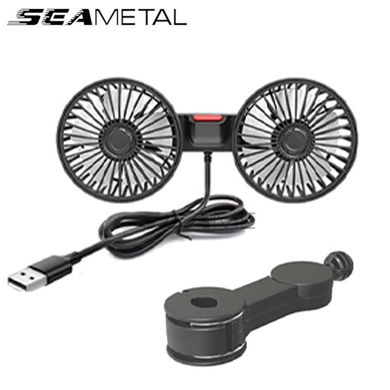 Dual Head Neck Fan – 360° Rotating Car Back Seat Cooler