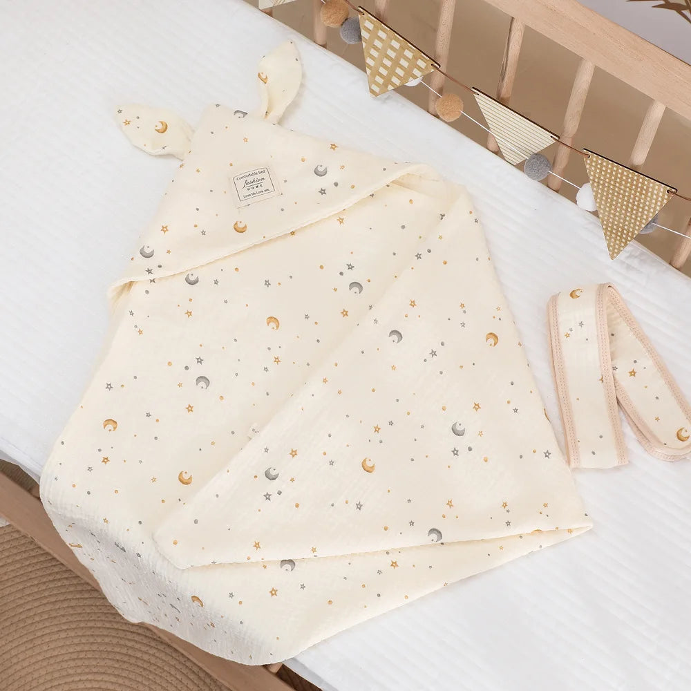 4-Layer 100% Cotton Gauze Newborn Swaddle Blanket Cute Cartoon Baby Swaddling Wrap Breathable Receiving Blanket for Hospital