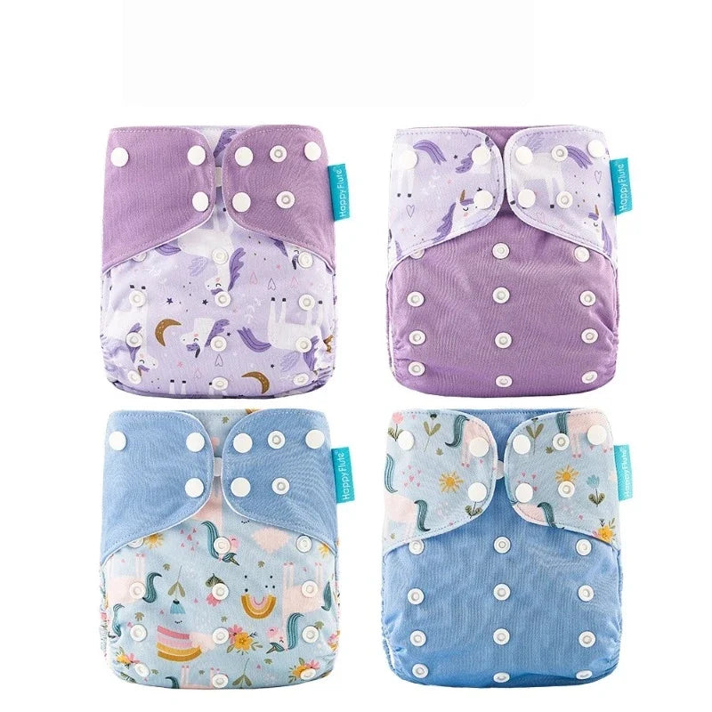 Reusable Pocket Cloth Diapers – 4-Pack Waterproof with Suede Lining