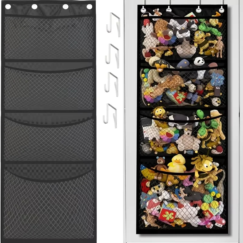 Organisateur de jouets suspendu noir – Rangement à suspendre à la porte pour peluches