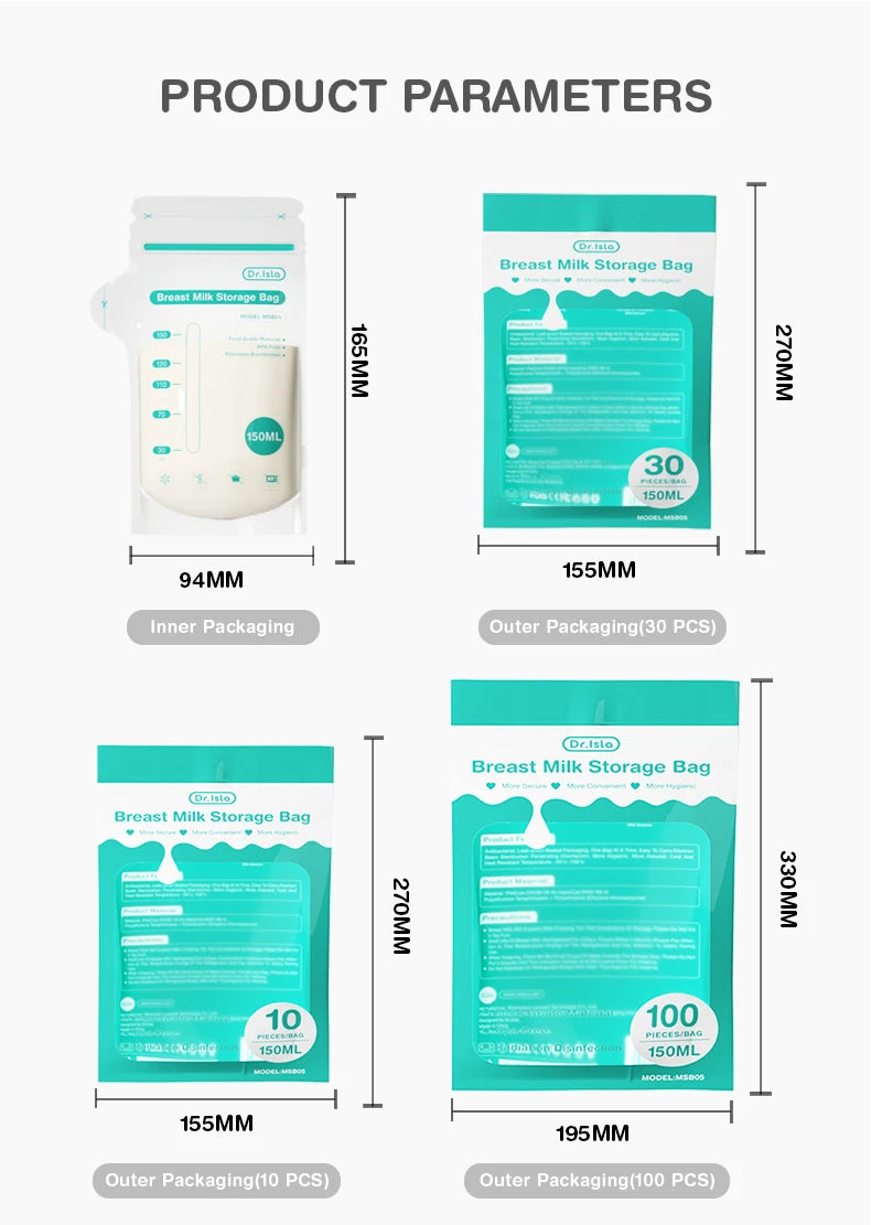 10/30/100pcs 150ml Breast Milk Storage Bag Disposable Big Capacity Frozen Milk Storage Bag Bpa Free Breast Milk Storage Products
