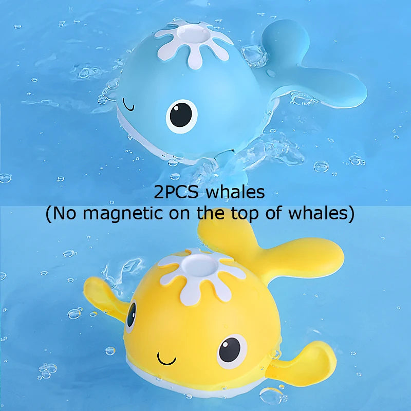 Bath Toy Magnetic Fishing Games Wind-up Swimming Whales Water Table Pool Bath Fun Time Bathtub Tub Toy for Toddler Kids Girl Boy