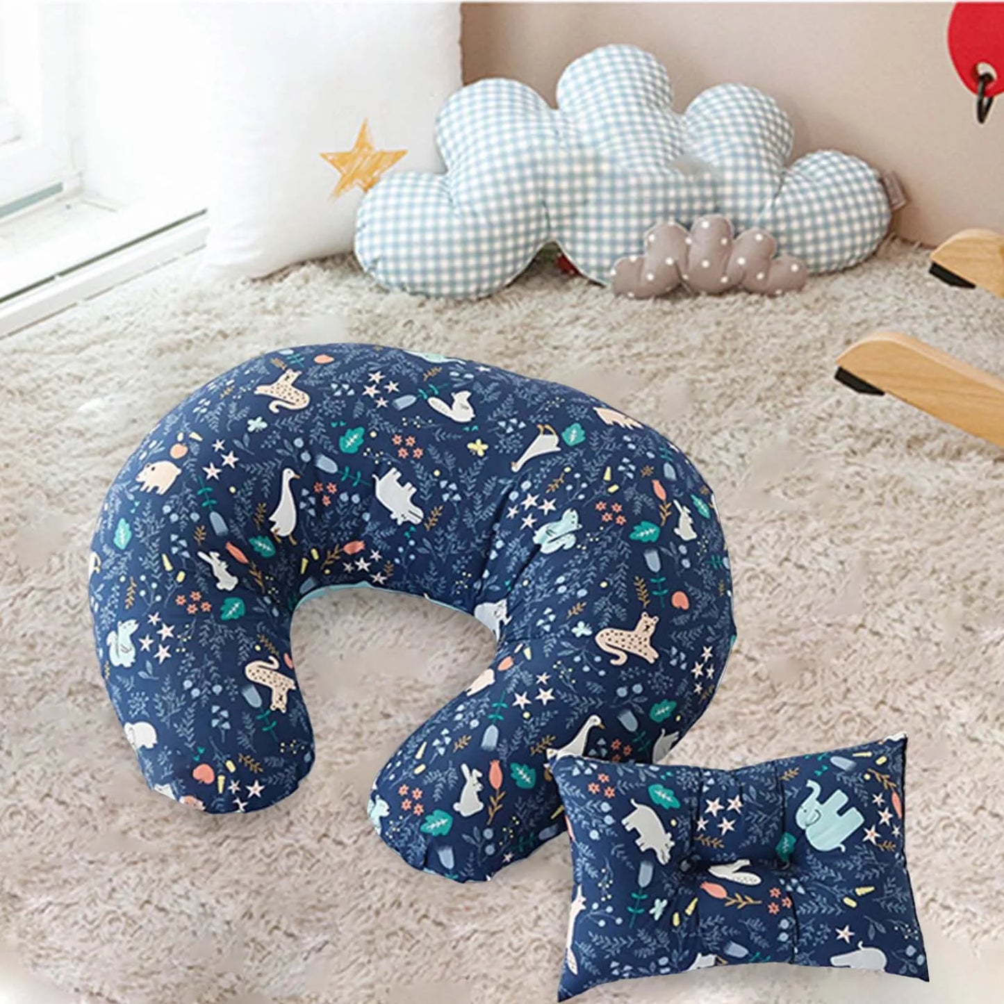 U-Shaped Baby Nursing & Feeding Cushion Waist Support for Breastfeeding Breathable Fabric Ergonomic Shape Nursing Cushion