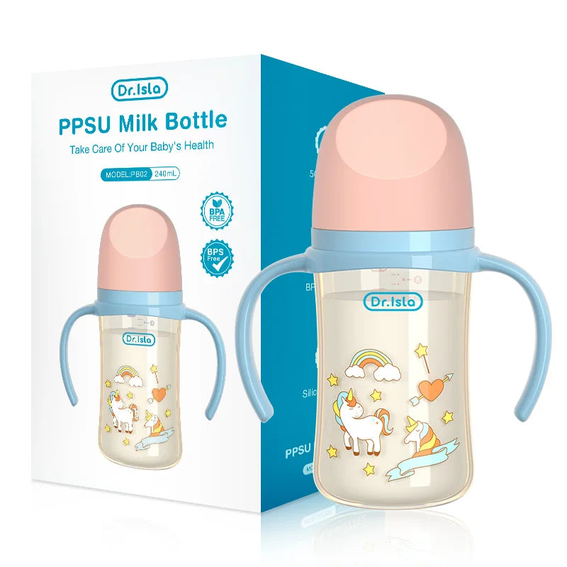 1PCS 160/240ML PPSU Baby Bottle Double Handle Infant Drop-proof Baby Wide-caliber Milk Bottle Newborn Feeding Bottle BPA Free