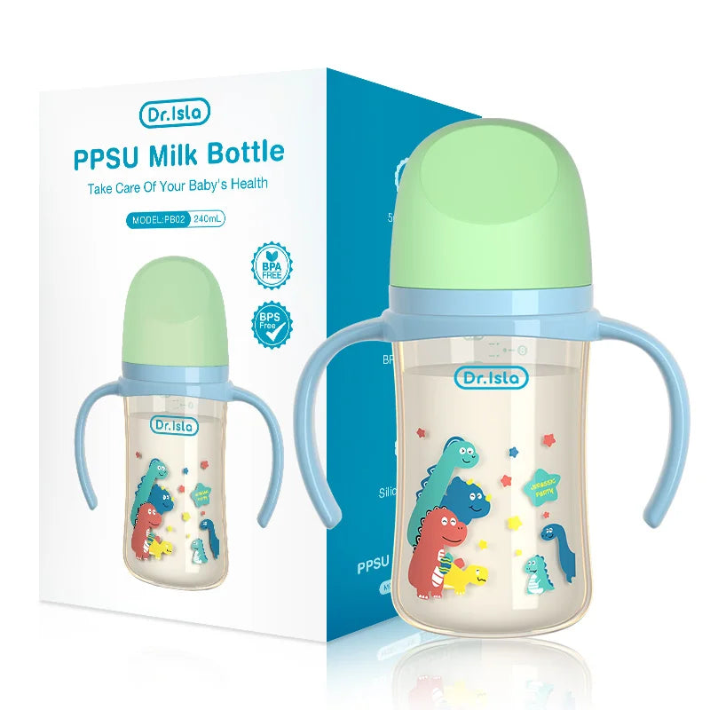 1PCS 160/240ML PPSU Baby Bottle Double Handle Infant Drop-proof Baby Wide-caliber Milk Bottle Newborn Feeding Bottle BPA Free