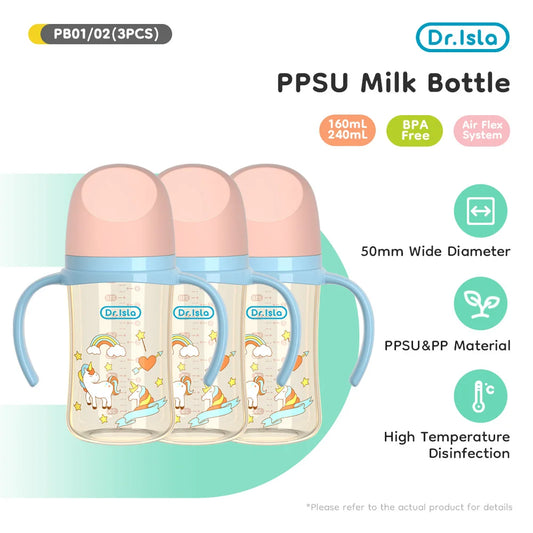 3PCS 160/240ML PPSU Baby Bottle Double Handle Infant Drop-proof Baby Wide-caliber Milk Bottle Newborn Feeding Bottle BPA Free