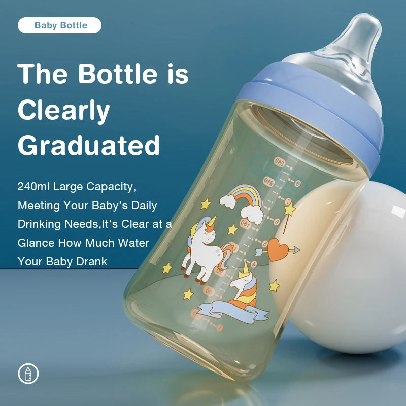 1PCS 160/240ML PPSU Baby Bottle Double Handle Infant Drop-proof Baby Wide-caliber Milk Bottle Newborn Feeding Bottle BPA Free