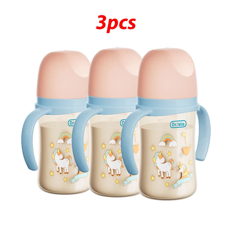 3PCS 160/240ML PPSU Baby Bottle Double Handle Infant Drop-proof Baby Wide-caliber Milk Bottle Newborn Feeding Bottle BPA Free
