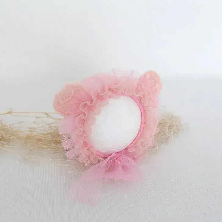 Knitted Flower Bonnet for Newborn Baby Photo Shoot Props