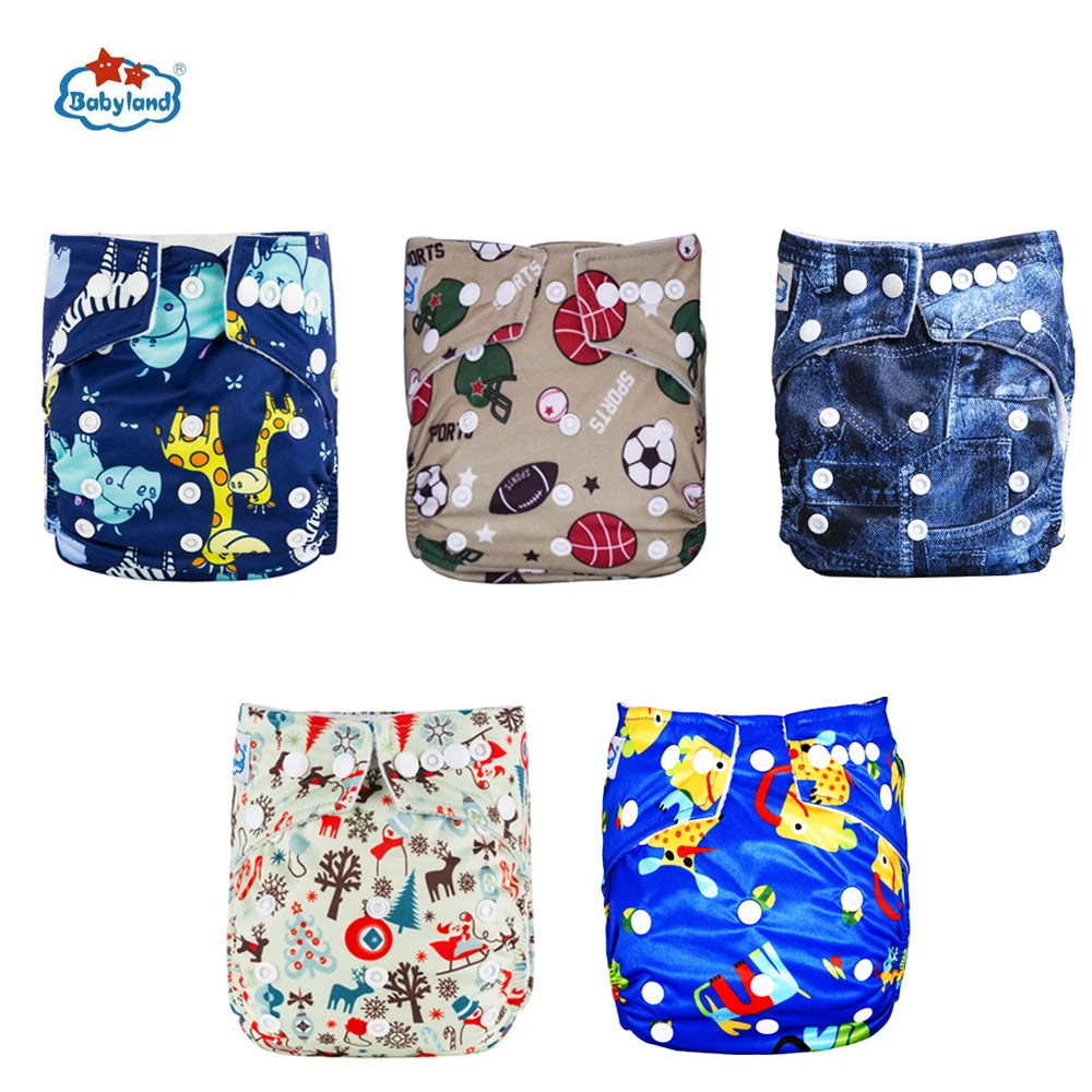 5pcs Babyland Washable Diapers – Eco-Friendly Pocket Nappies (3–15kg)