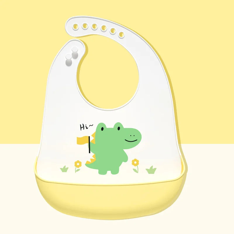 Baby Silicone Bibs Infant Toddler Feeding Saliva Towel Cartoon Adjustable Children Apron with Pocket Baby Waterproof Things