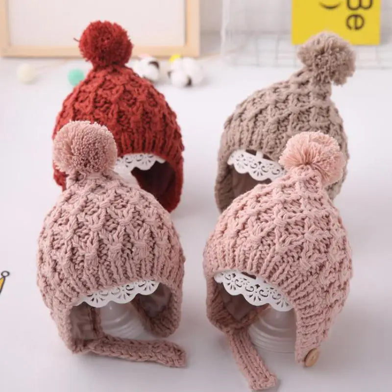 Soft Warm Solid Color Knitted Baby Hat for Boys and Girls Winter
