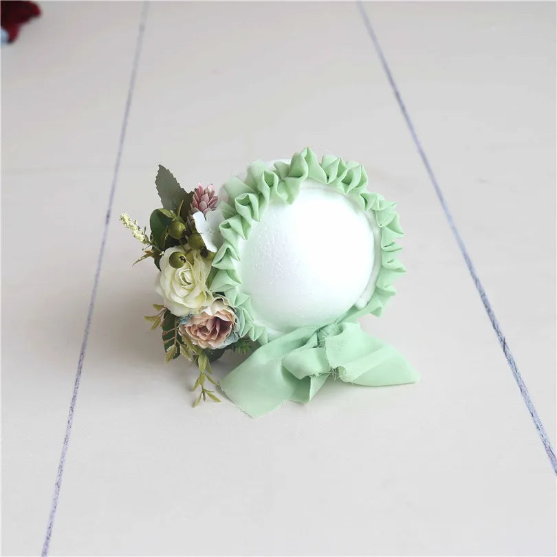 Cute Pink Sunflower Garden Knit Bonnet Baby Girl Photo Prop