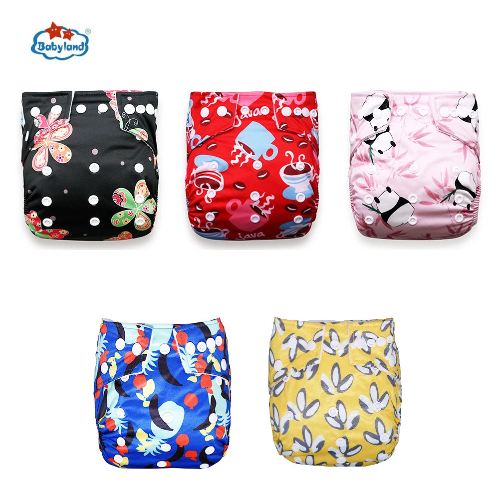 5pcs Babyland Washable Diapers – Eco-Friendly Pocket Nappies (3–15kg)