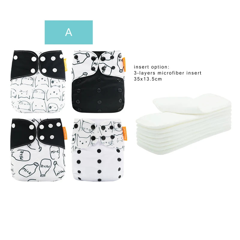 HappyFlute Reusable Diaper Set – 4 OS Pocket Diapers + 8 Inserts