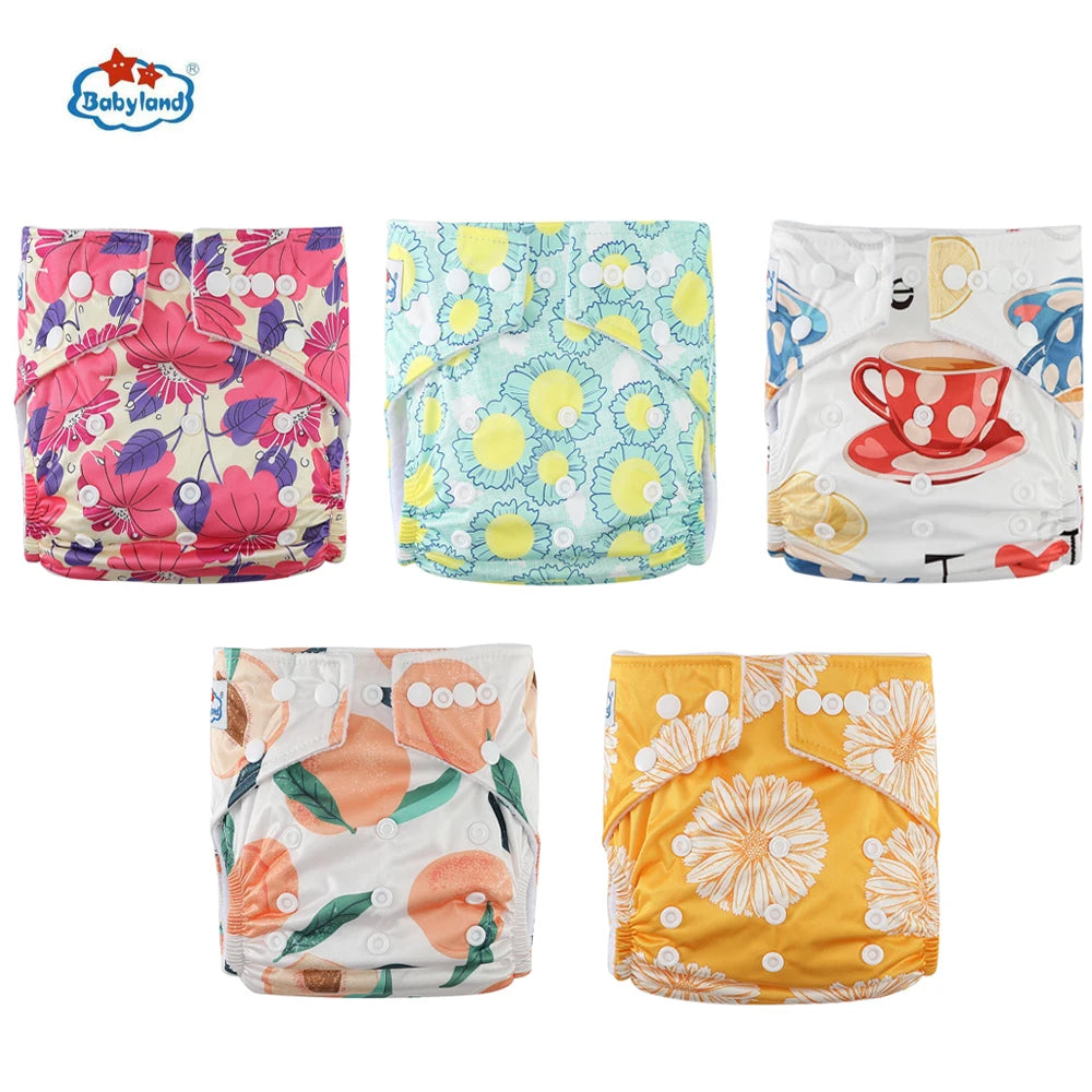 5pcs Babyland Washable Diapers – Eco-Friendly Pocket Nappies (3–15kg)