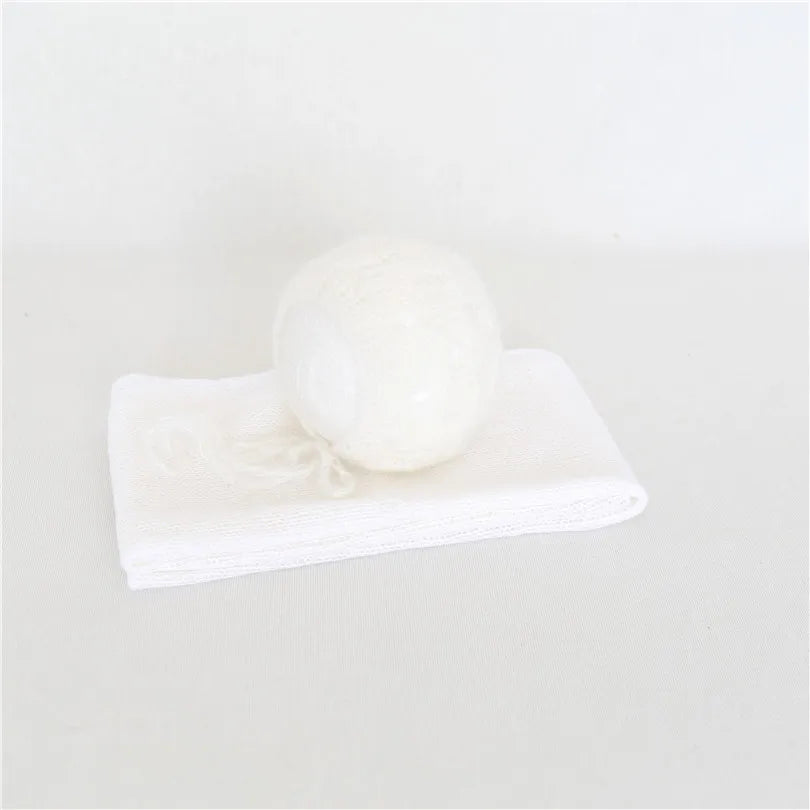 Newborn Knit Mohair Wrap and Bonnet Set Photography Prop