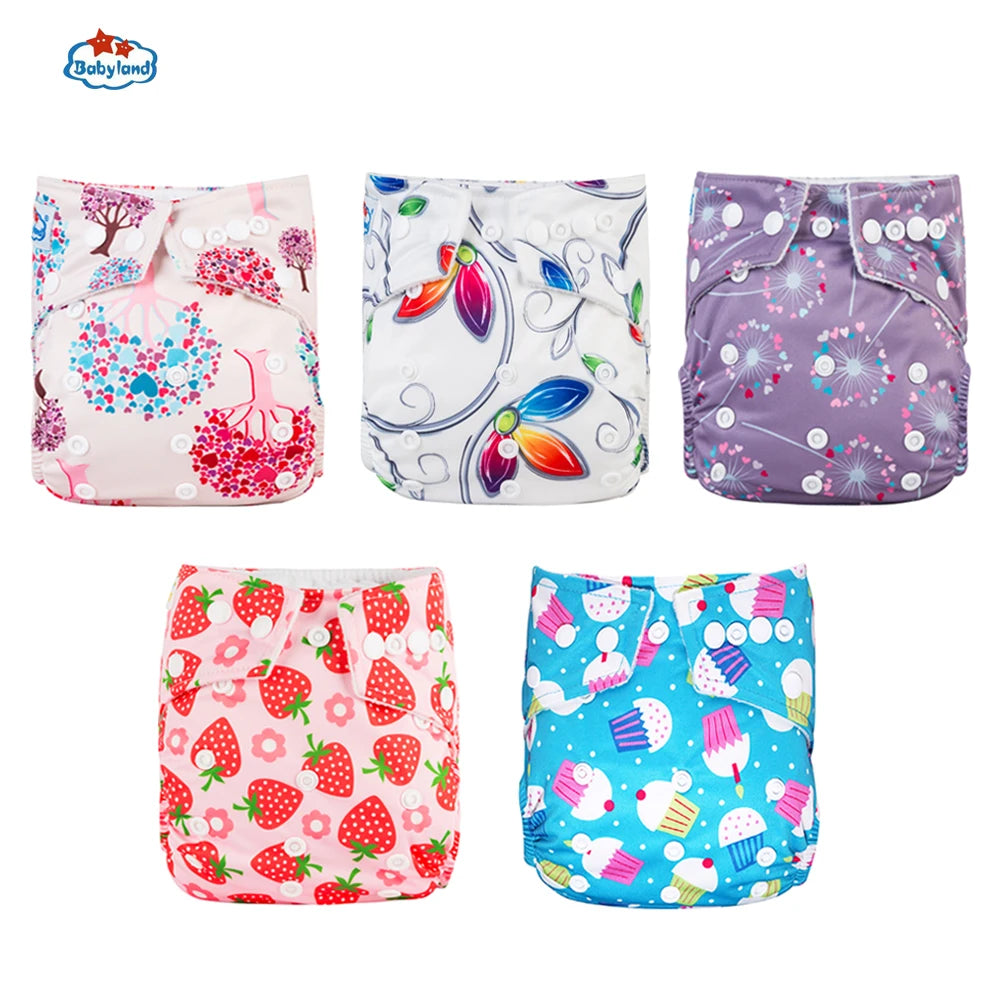 5pcs Babyland Washable Diapers – Eco-Friendly Pocket Nappies (3–15kg)