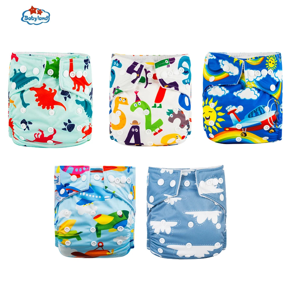 5pcs Babyland Washable Diapers – Eco-Friendly Pocket Nappies (3–15kg)
