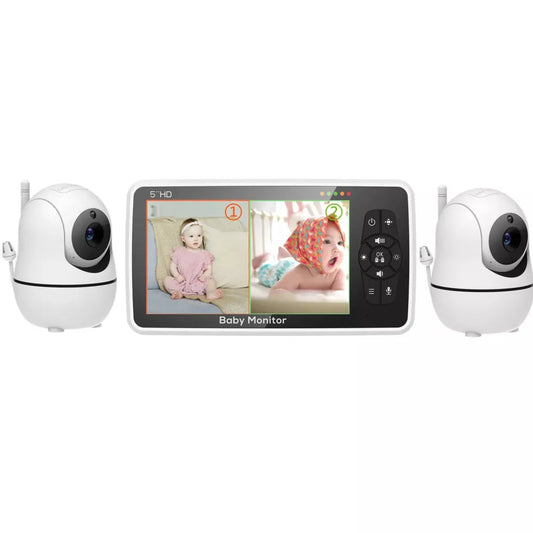 Babyphone double caméra 5 pouces avec audio bidirectionnel et zoom