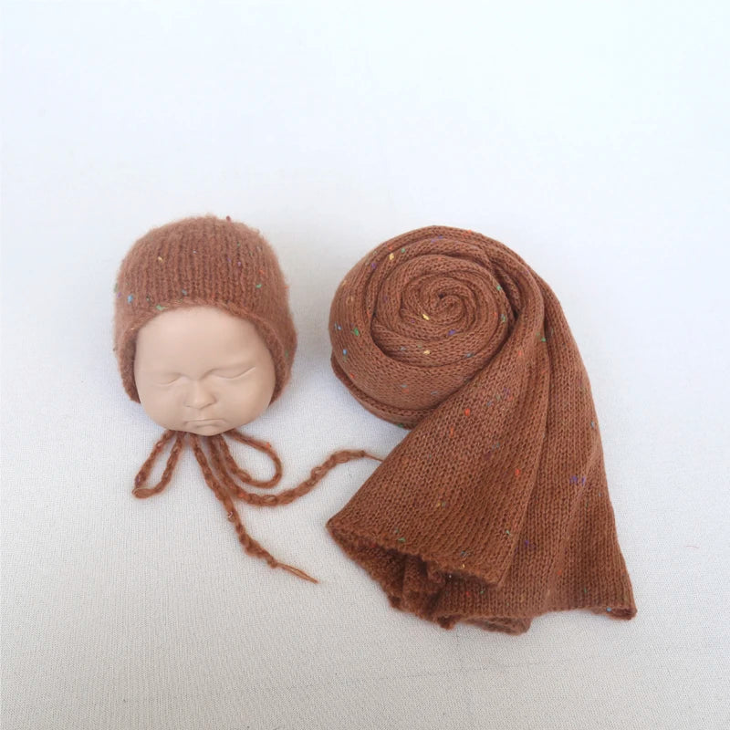 Color Dots Mohair Wrap Bonnet Set Baby Photo Prop