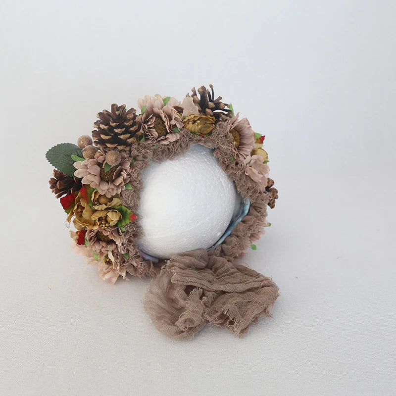 Cute Pink Sunflower Garden Knit Bonnet Baby Girl Photo Prop