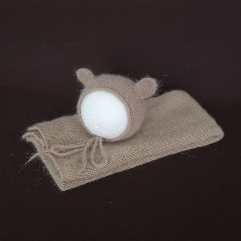 Newborn Knit Mohair Wrap and Bonnet Set Photography Prop