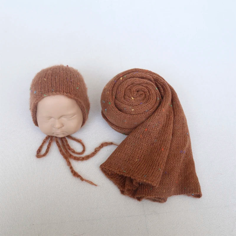 Newborn Knit Mohair Wrap and Bonnet Set Photography Prop