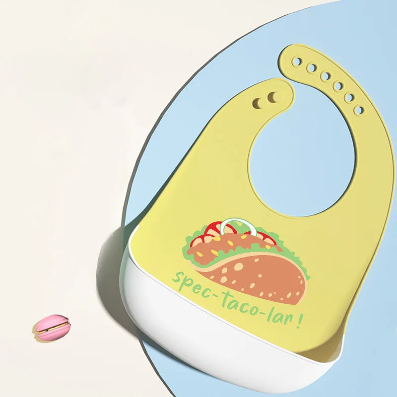 Baby Silicone Bibs Infant Toddler Feeding Saliva Towel Cartoon Adjustable Children Apron with Pocket Baby Waterproof Things