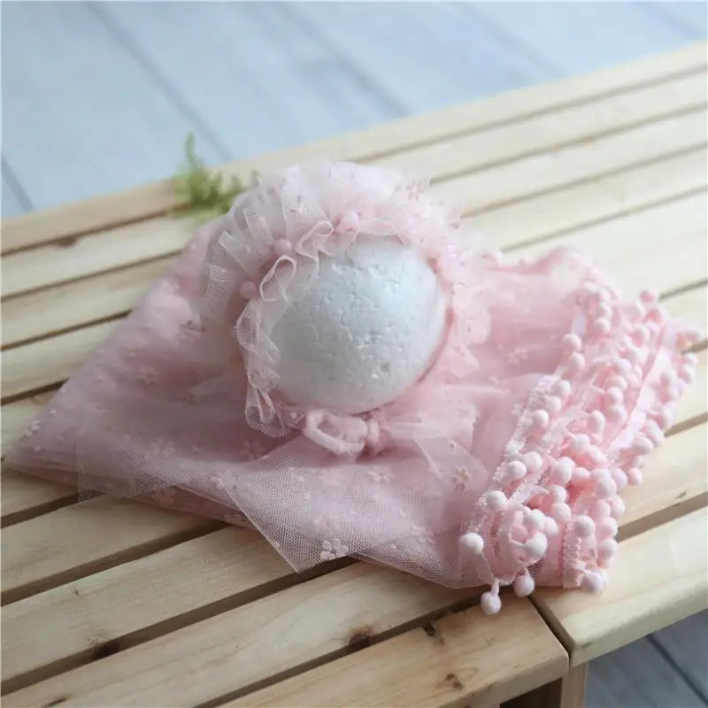 Vintage Newborn Knit Wrap and Bonnet Set for Photography Props