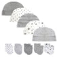 Unisex Cotton Newborn Baby Hat and Gloves Set 10Pieces