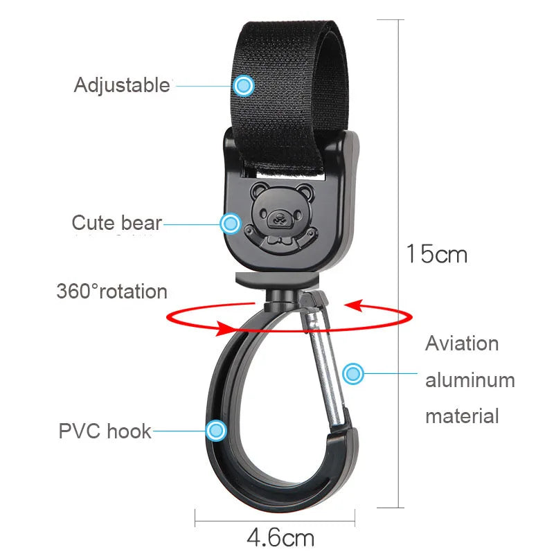 1Pair Baby Pram Hooks Rotate 360 Degree Cart Organizer Diaper Carriage Storage Bag Hanger Universal Outdoor Stroller Accessories