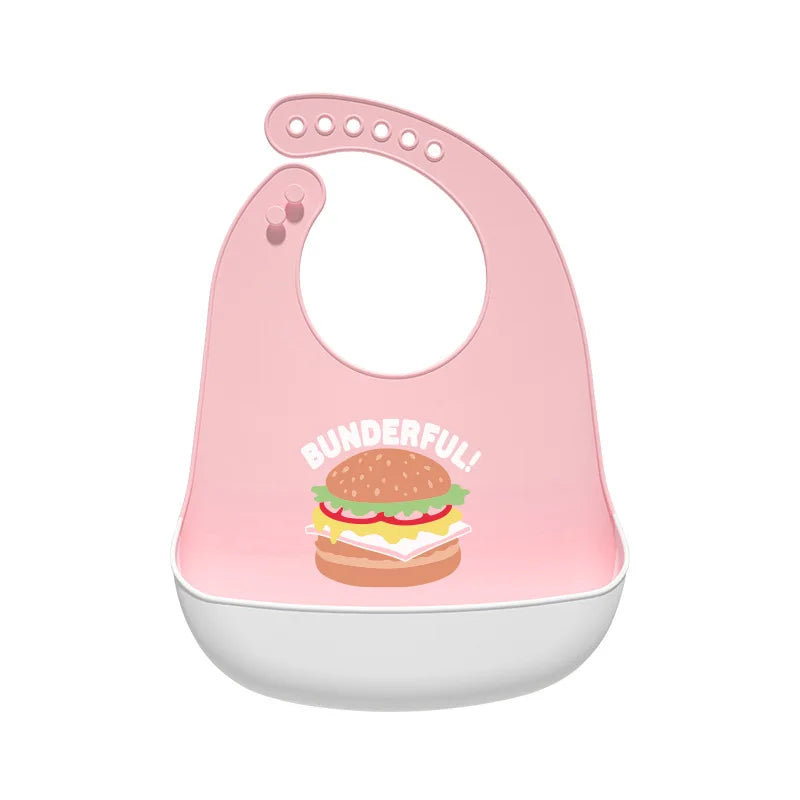 Baby Silicone Bibs Infant Toddler Feeding Saliva Towel Cartoon Adjustable Children Apron with Pocket Baby Waterproof Things