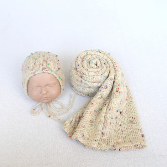 Color Dots Mohair Wrap Bonnet Set Baby Photo Prop