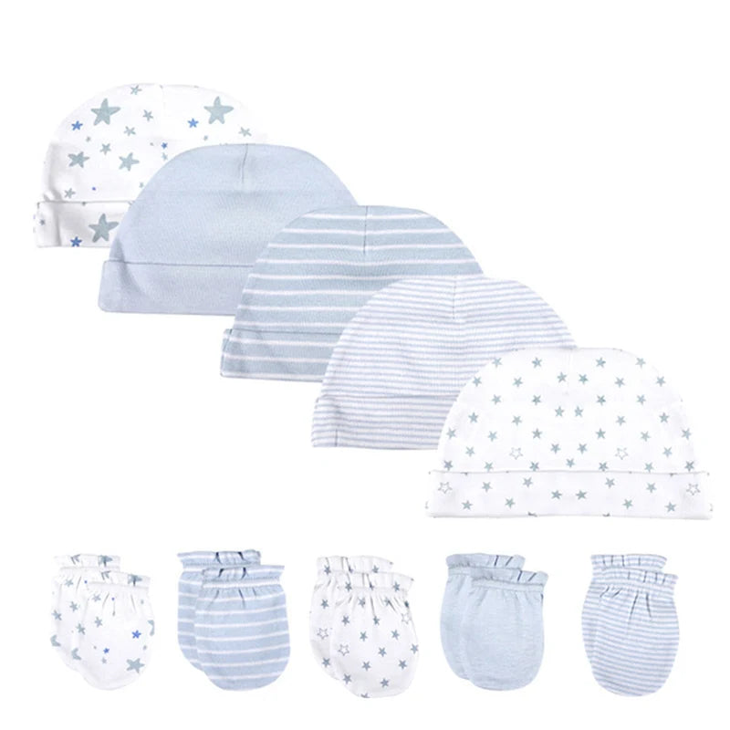 Unisex Cotton Newborn Baby Hat and Gloves Set 10Pieces