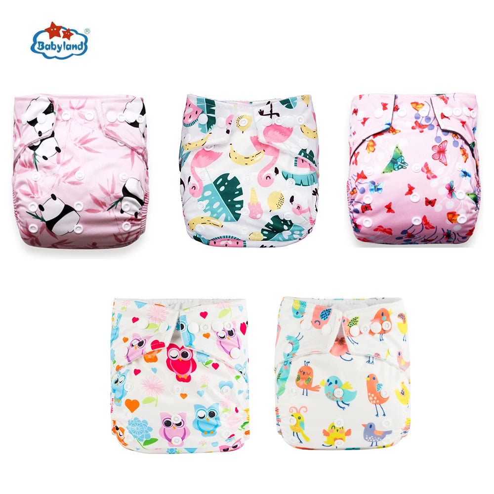 5pcs Babyland Washable Diapers – Eco-Friendly Pocket Nappies (3–15kg)