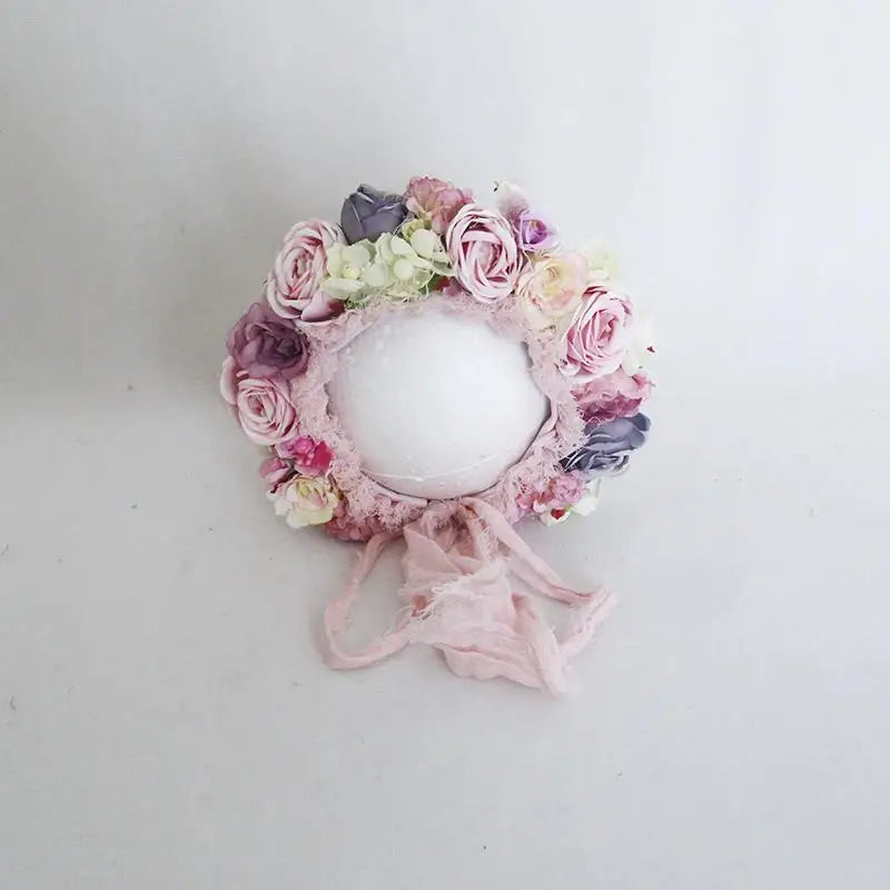 Knitted Flower Bonnet for Newborn Baby Photo Shoot Props