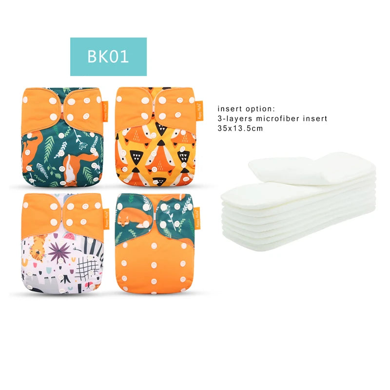 HappyFlute Reusable Diaper Set – 4 OS Pocket Diapers + 8 Inserts