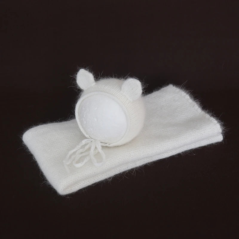 Color Dots Mohair Wrap Bonnet Set Baby Photo Prop
