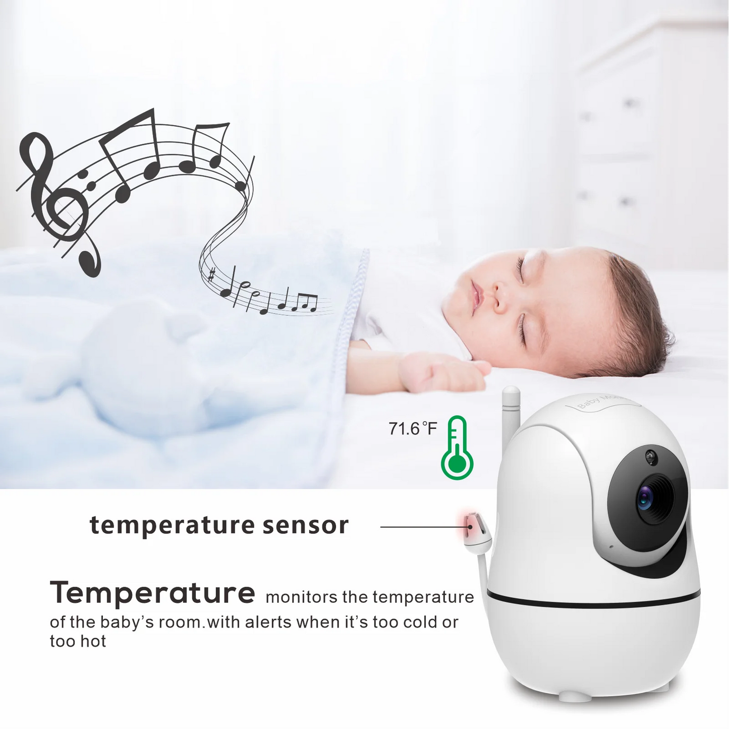 Babyphone double caméra 5 pouces avec audio bidirectionnel et zoom