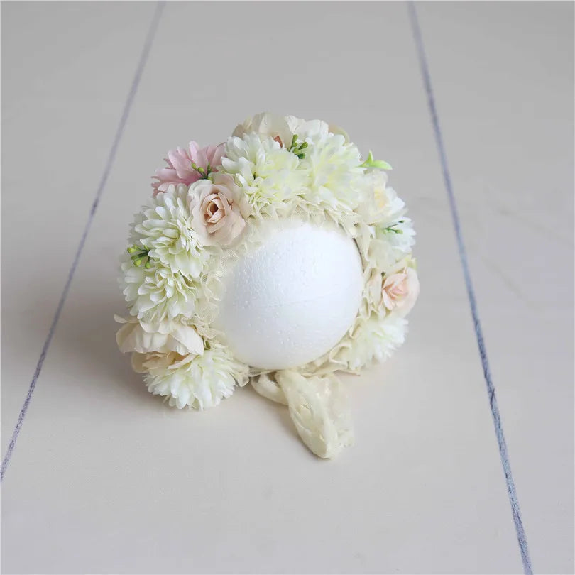Knitted Flower Bonnet for Newborn Baby Photo Shoot Props