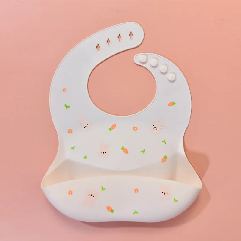 Baby Silicone Bibs Infant Toddler Feeding Saliva Towel Cartoon Adjustable Children Apron with Pocket Baby Waterproof Things