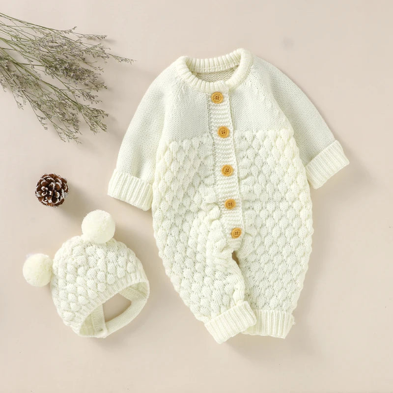 Knitted Baby Jumpsuit & Cap Set