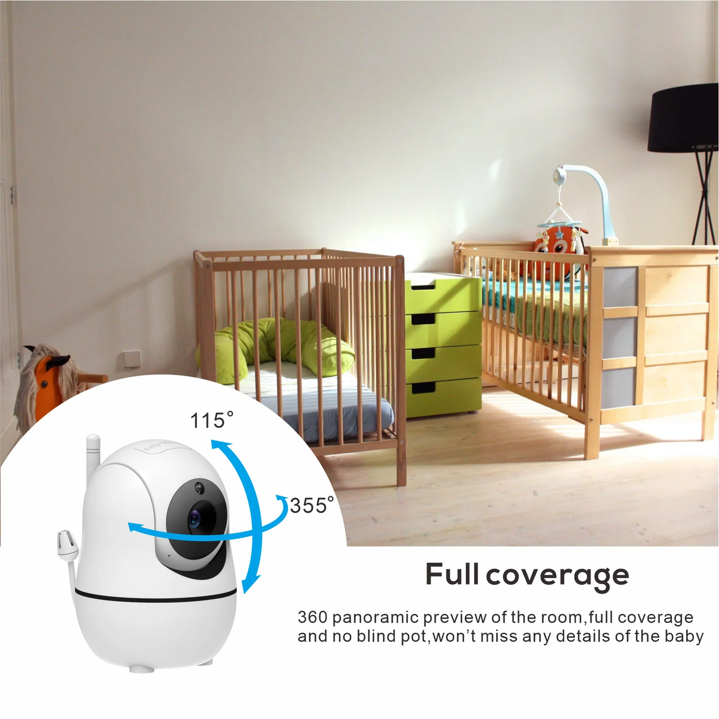 Babyphone double caméra 5 pouces avec audio bidirectionnel et zoom