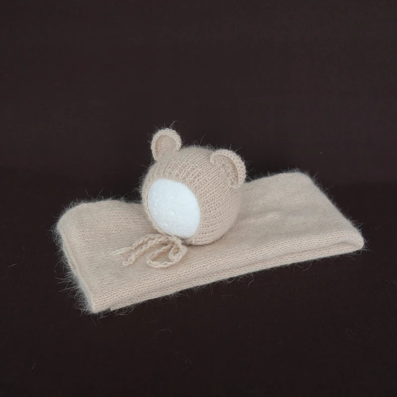 Newborn Knit Mohair Wrap and Bonnet Set Photography Prop
