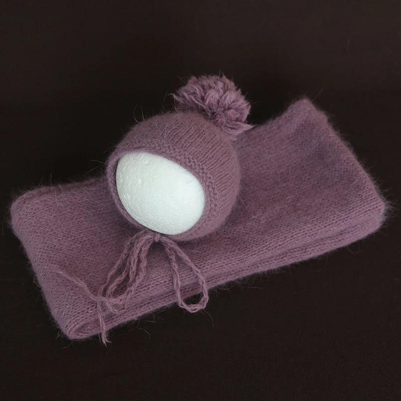 Color Dots Mohair Wrap Bonnet Set Baby Photo Prop